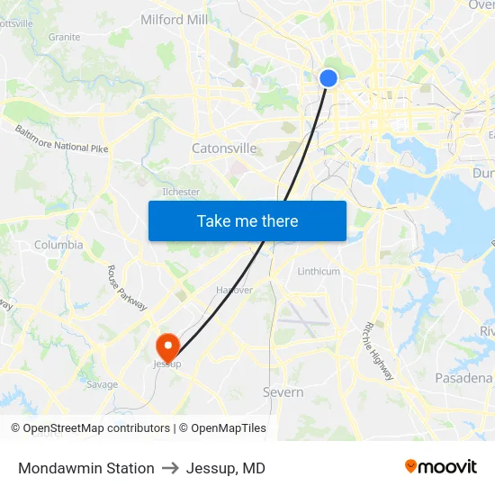 Mondawmin Station to Jessup, MD map
