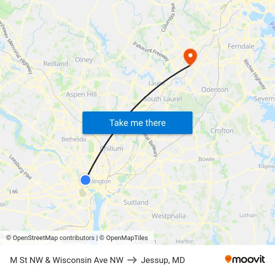 M St NW & Wisconsin Ave NW to Jessup, MD map