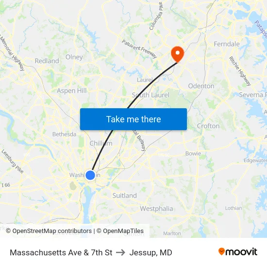 Massachusetts Ave & 7th St to Jessup, MD map
