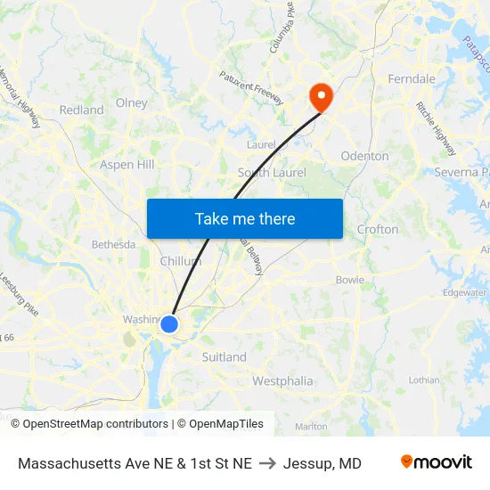 Massachusetts Ave NE & 1st St NE to Jessup, MD map