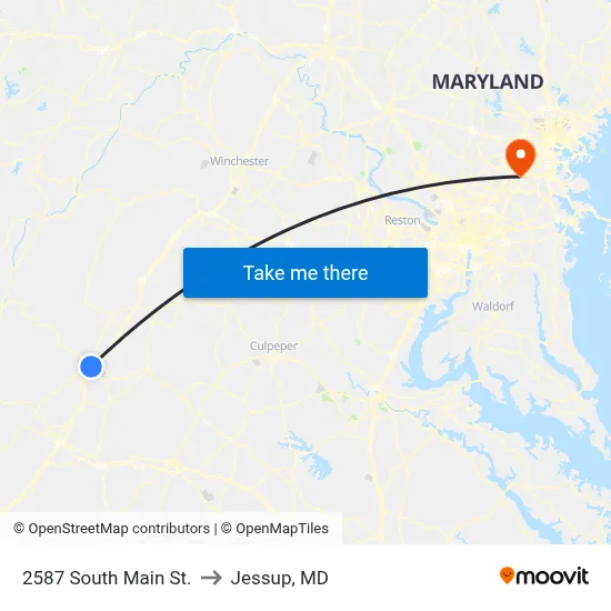 2587 South Main St. to Jessup, MD map
