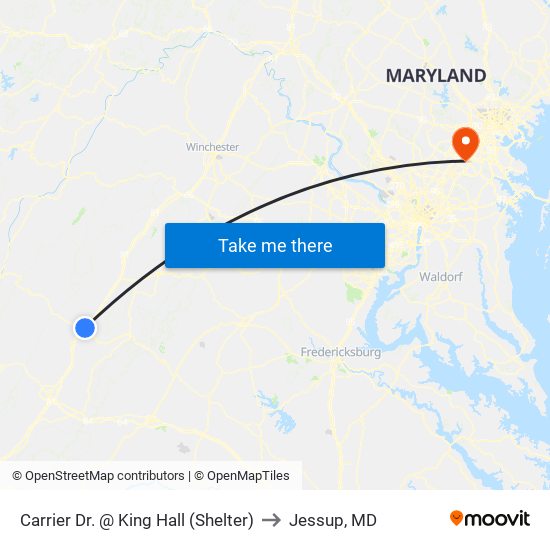 Carrier Dr. @ King Hall (Shelter) to Jessup, MD map