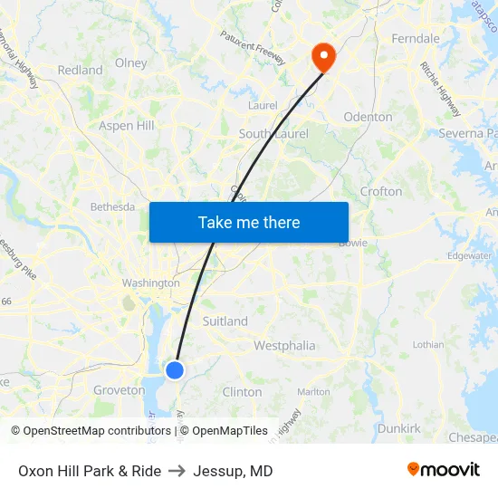 Oxon Hill Park & Ride to Jessup, MD map