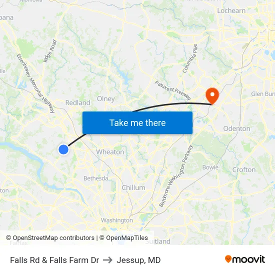 Falls Rd & Falls Farm Dr to Jessup, MD map