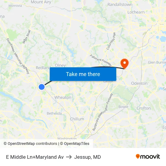 E Middle Ln+Maryland Av to Jessup, MD map