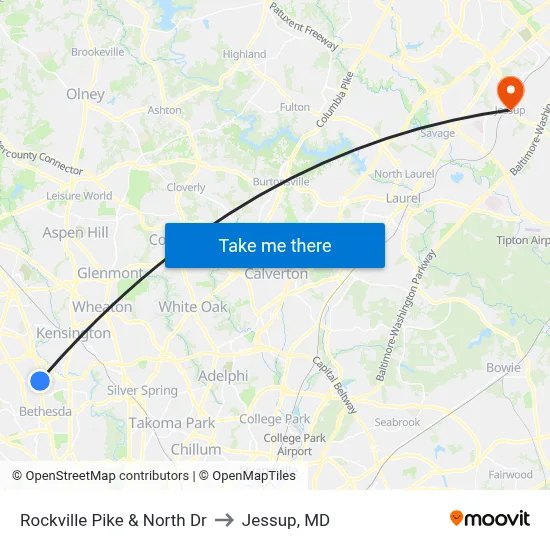 Rockville Pike & North Dr to Jessup, MD map