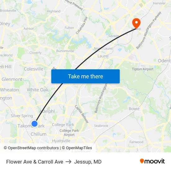 Flower Ave & Carroll Ave to Jessup, MD map