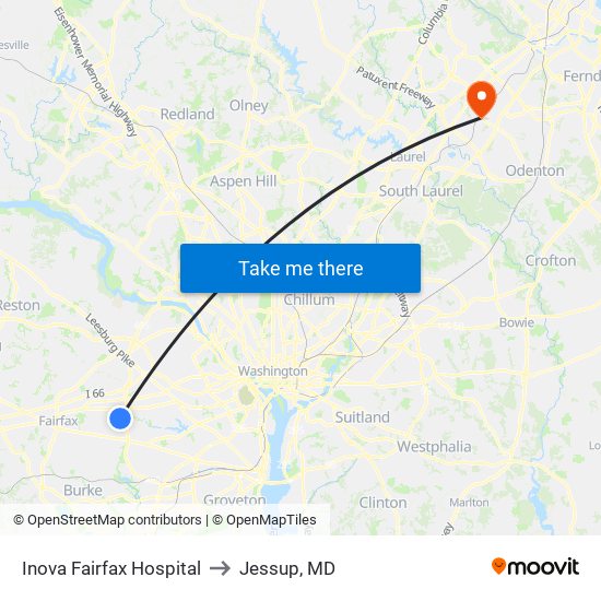 Inova Fairfax Hospital to Jessup, MD map