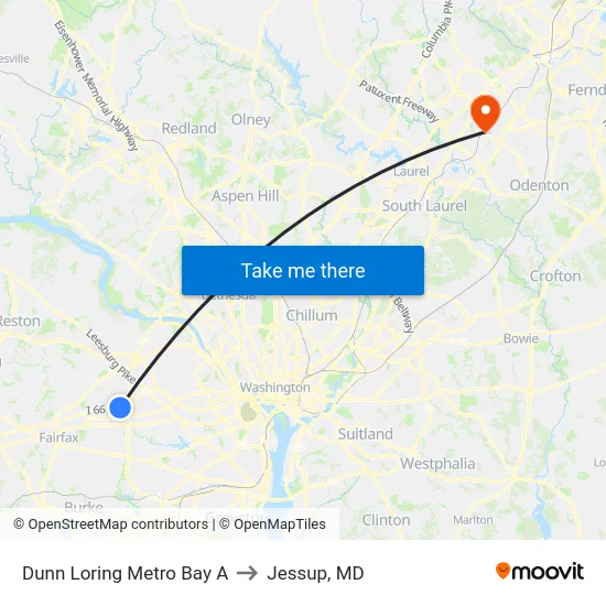 Dunn Loring Metro Bay A to Jessup, MD map