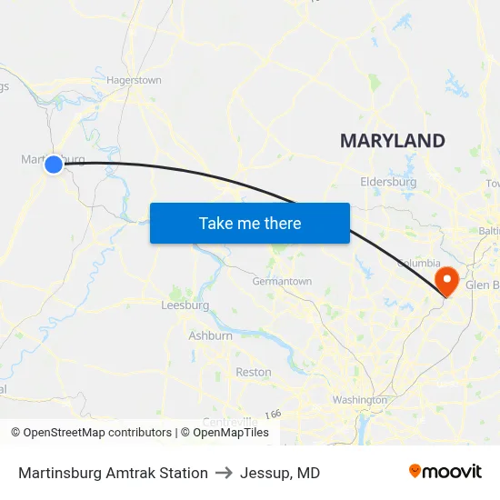 Martinsburg Amtrak Station to Jessup, MD map
