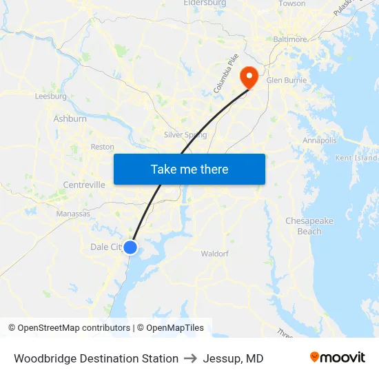 Woodbridge Destination Station to Jessup, MD map