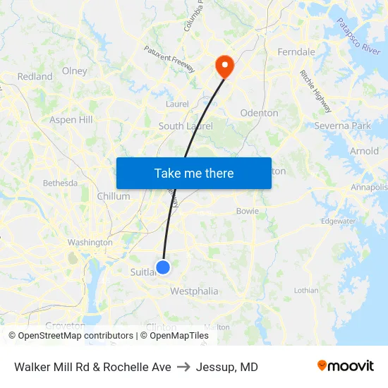 Walker Mill Rd & Rochelle Ave to Jessup, MD map