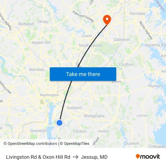 Livingston Rd & Oxon Hill Rd to Jessup, MD map