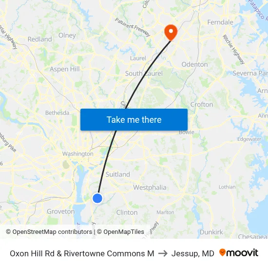 Oxon Hill Rd & Rivertowne Commons M to Jessup, MD map