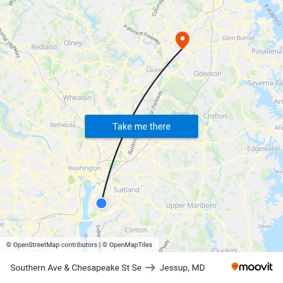 Southern Ave & Chesapeake St Se to Jessup, MD map