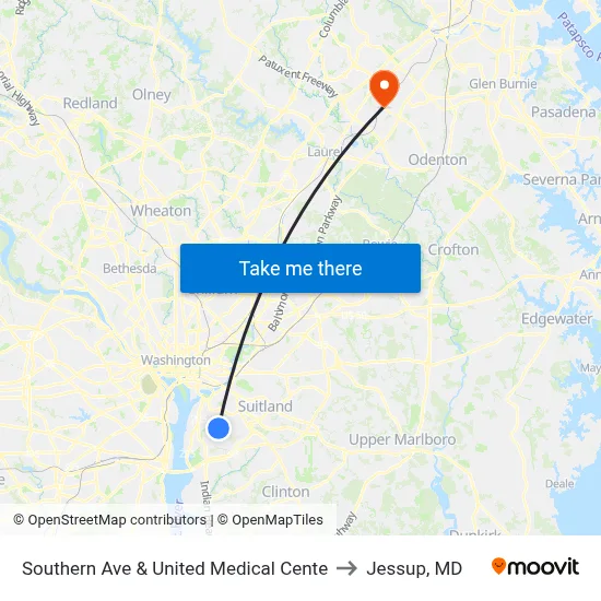 Southern Ave & United Medical Cente to Jessup, MD map