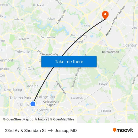 23rd Av & Sheridan St to Jessup, MD map