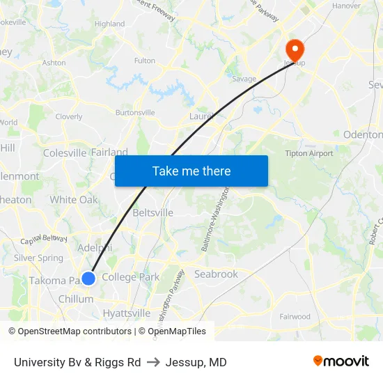 University Bv & Riggs Rd to Jessup, MD map