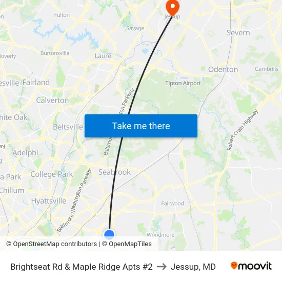 Brightseat Rd & Maple Ridge Apts #2 to Jessup, MD map