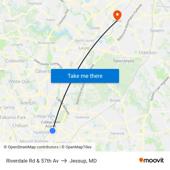 Riverdale Rd & 57th Av to Jessup, MD map