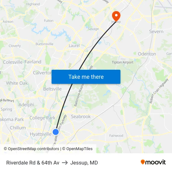 Riverdale Rd & 64th Av to Jessup, MD map