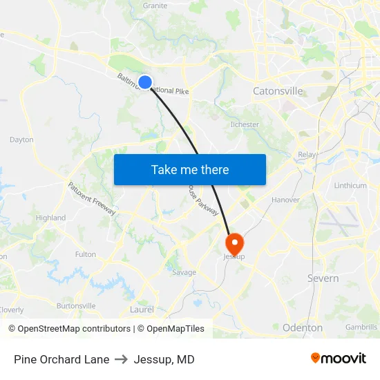 Pine Orchard Lane to Jessup, MD map