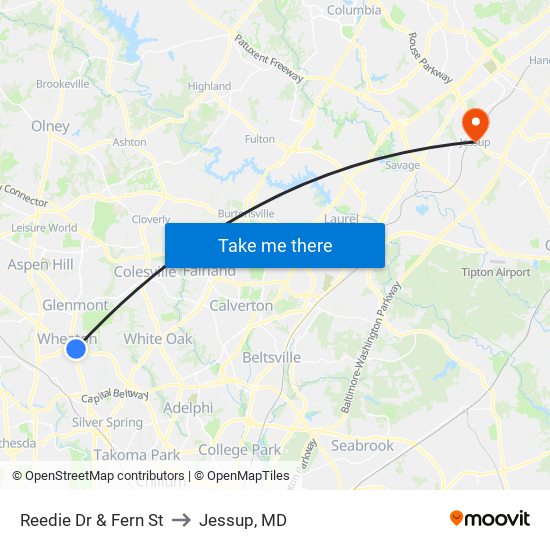 Reedie Dr & Fern St to Jessup, MD map