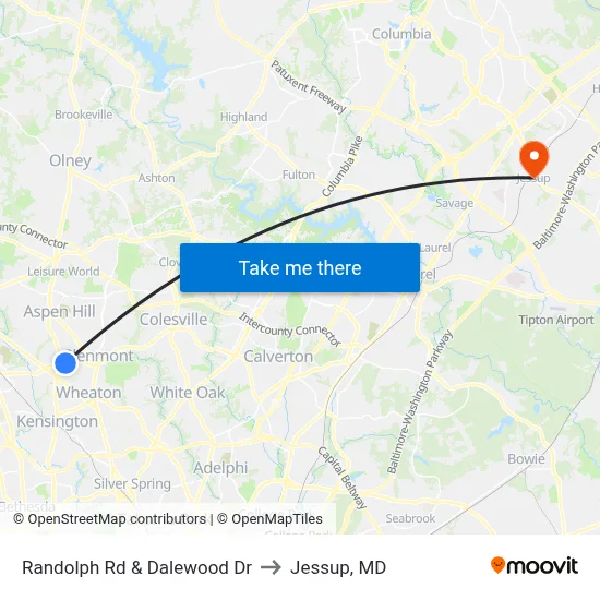 Randolph Rd & Dalewood Dr to Jessup, MD map