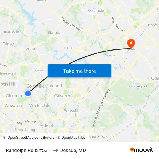 Randolph Rd & #531 to Jessup, MD map