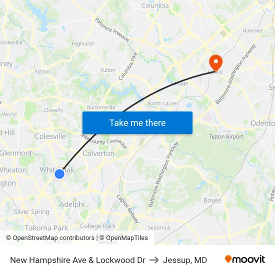 New Hampshire Ave & Lockwood Dr to Jessup, MD map