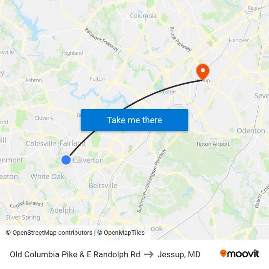 Old Columbia Pike & E Randolph Rd to Jessup, MD map