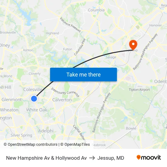 New Hampshire Av & Hollywood Av to Jessup, MD map
