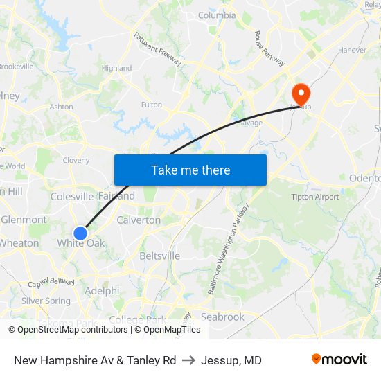 New Hampshire Av & Tanley Rd to Jessup, MD map