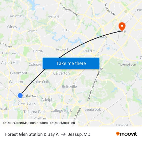 Forest Glen Station & Bay A to Jessup, MD map