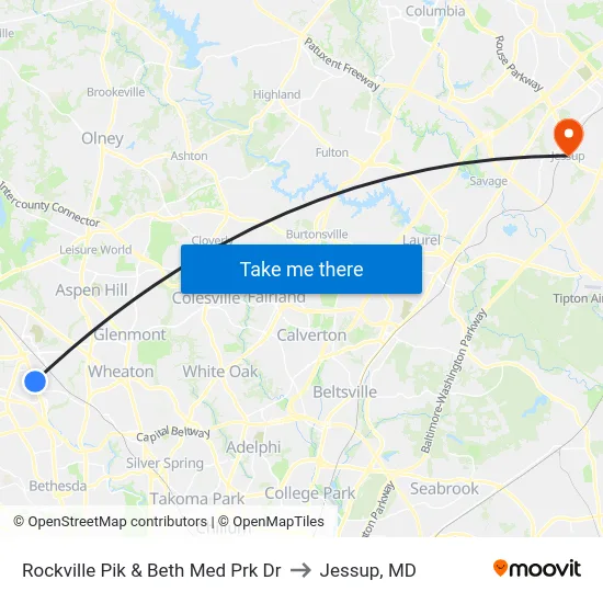Rockville Pik & Beth Med Prk Dr to Jessup, MD map