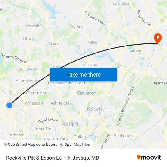 Rockville Pik & Edson La to Jessup, MD map