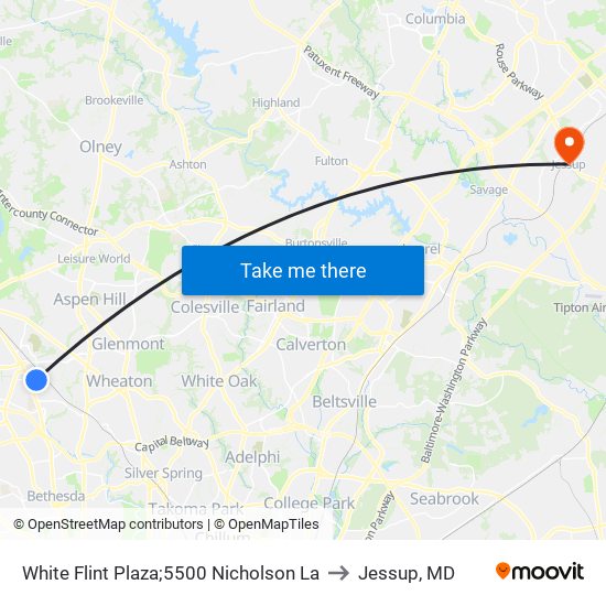 White Flint Plaza;5500 Nicholson La to Jessup, MD map