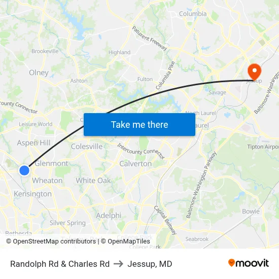 Randolph Rd & Charles Rd to Jessup, MD map