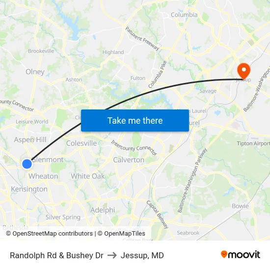 Randolph Rd & Bushey Dr to Jessup, MD map
