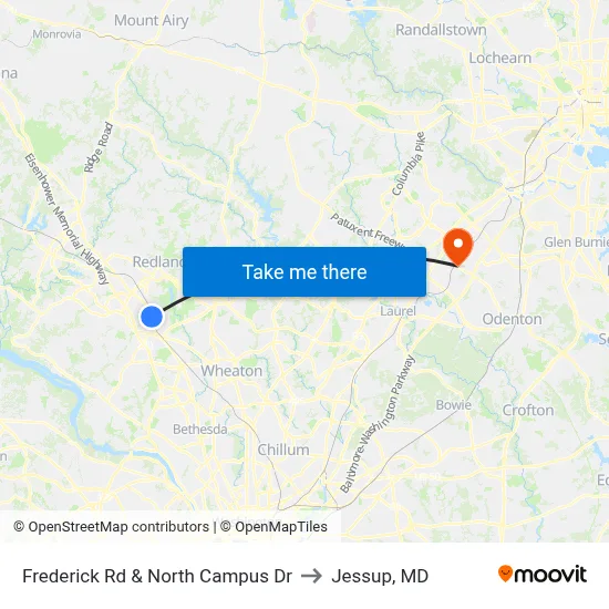 Frederick Rd & North Campus Dr to Jessup, MD map