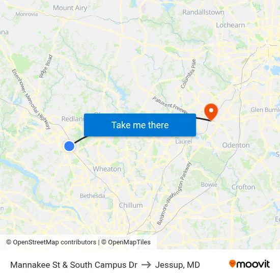 Mannakee St & South Campus Dr to Jessup, MD map