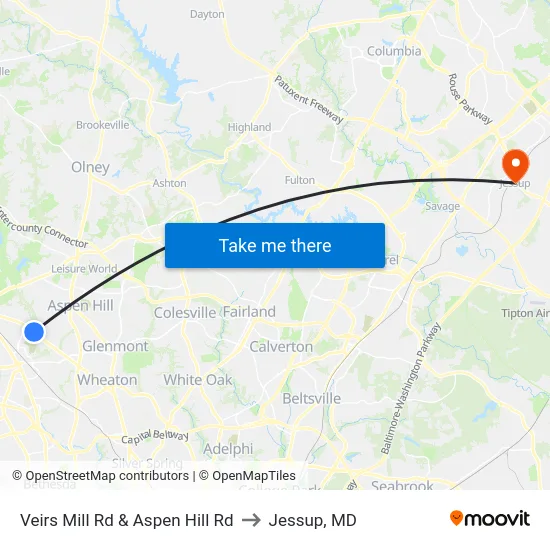 Veirs Mill Rd & Aspen Hill Rd to Jessup, MD map