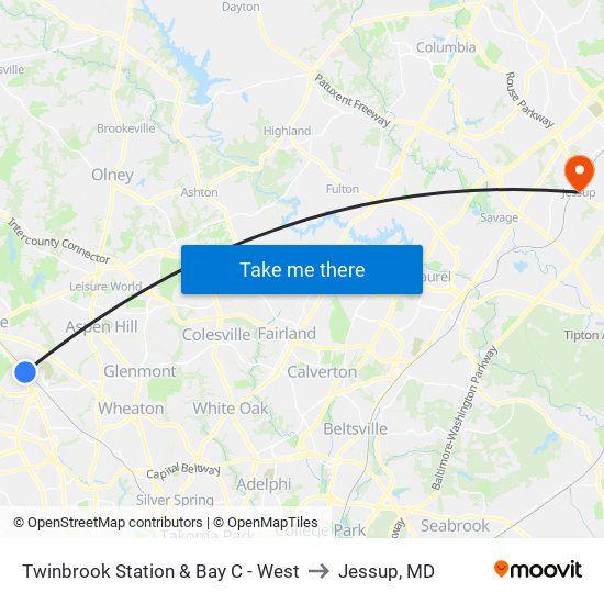 Twinbrook Station & Bay C - West to Jessup, MD map