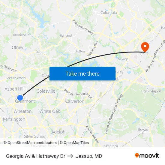 Georgia Av & Hathaway Dr to Jessup, MD map