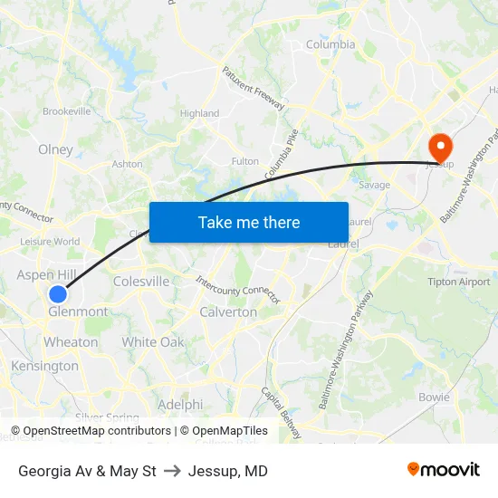 Georgia Av & May St to Jessup, MD map