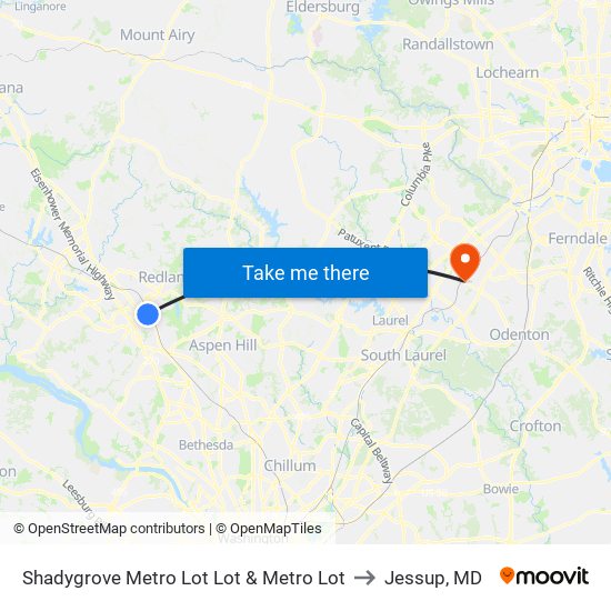 Shadygrove Metro Lot Lot & Metro Lot to Jessup, MD map