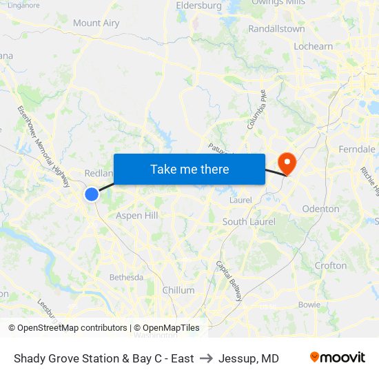 Shady Grove Station & Bay C - East to Jessup, MD map