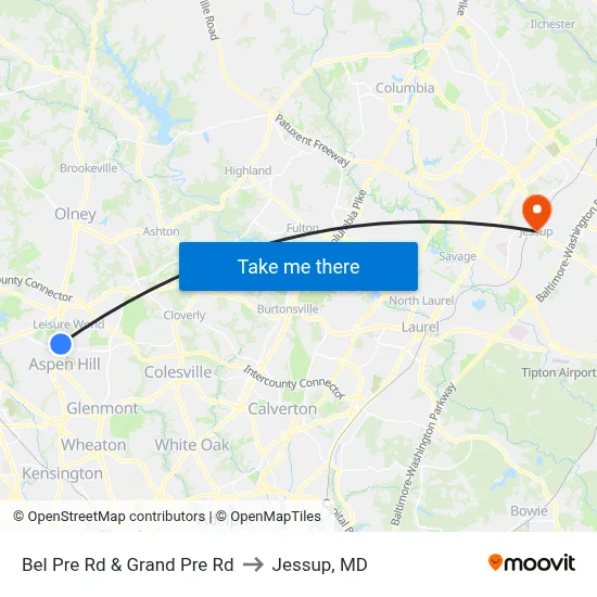 Bel Pre Rd & Grand Pre Rd to Jessup, MD map