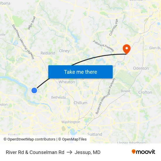 River Rd & Counselman Rd to Jessup, MD map