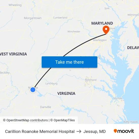 Carillion Roanoke Memorial Hospital to Jessup, MD map
